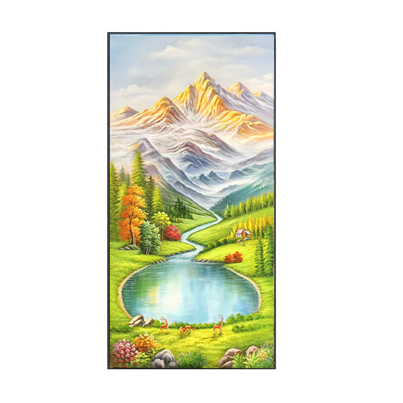 手绘新中式风景客厅玄关走廊过道油画