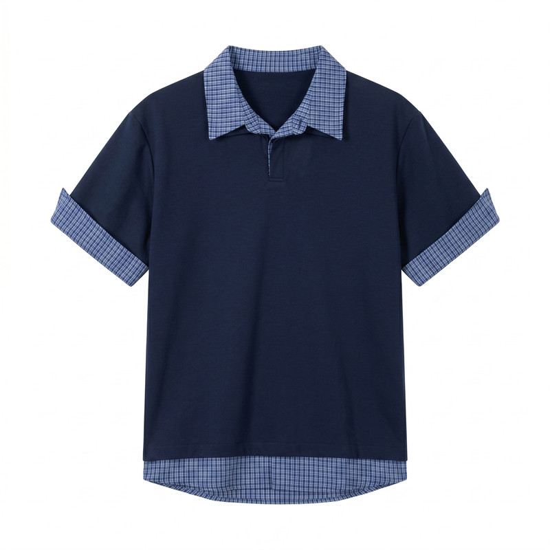 学院风假两件Polo衫短袖男女夏季高级感情侣T恤简约宽松半袖上衣