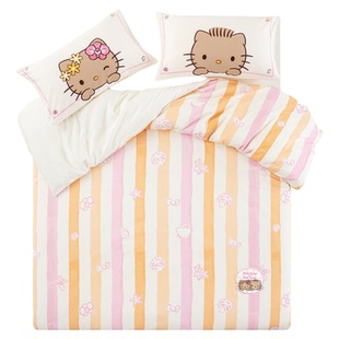 tbh野兽派家居床上四件套Hello Kitty80支四季全棉缎纹床品套件