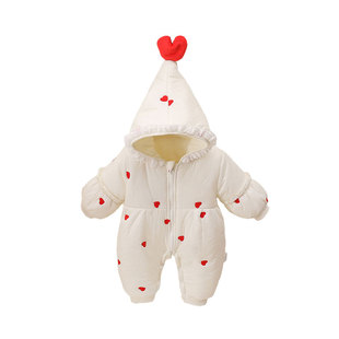 女宝宝超好看冬装外套棉服哈衣婴儿连体衣冬加厚外出服连帽棉衣