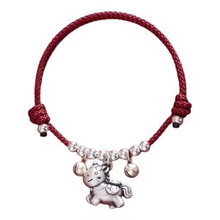 编织绳红绳手链女款纯银999本命年生肖马铃铛转运小马儿童手绳