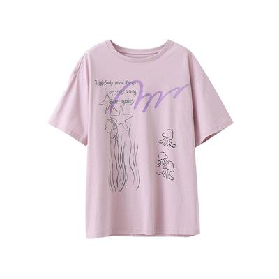 popchrio手绘印花棉感短袖T恤