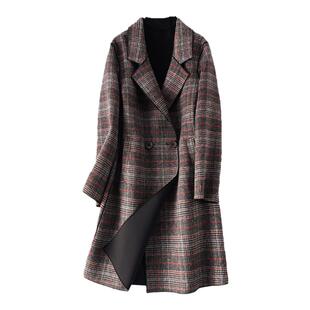 羊毛大衣女中长款西装领千鸟格轻奢气质单面呢秋冬新款毛呢外套