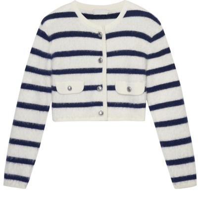 REVAN芮范设计师款复古慵懒风条纹毛开衫RN70106234