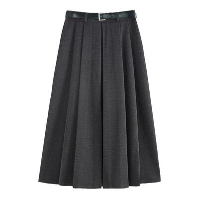 拉夏贝尔灰色毛呢西装半身裙女秋