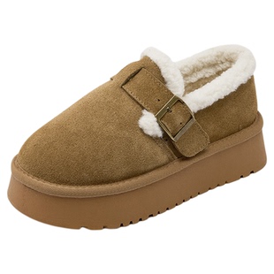 真皮小码女鞋32 33码冬季加绒保暖雪地靴女厚底圆头面包鞋女棉鞋