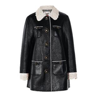 【Angelababy同款】lefame拉飞姆2025秋季新款环保皮衣长外套女