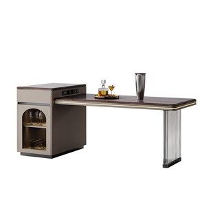 诚骏实木岛台茶桌餐桌一体家用轻奢高级感悬浮倒台北美胡桃木导台