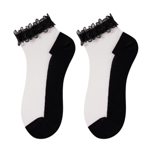 袜子女夏季丝袜花边可爱防臭花边水晶袜透气防滑棉底玻璃丝袜短袜