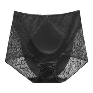 轻奢丝绸缎面内裤女高腰收腹提臀大码性感纯棉抗菌胖mm蕾丝短裤头