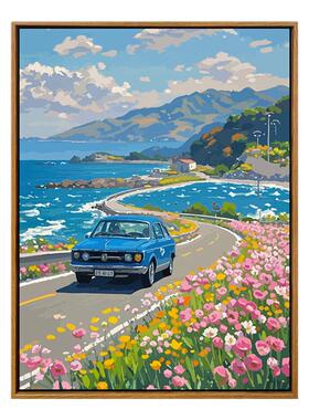 花海公路治愈宫崎骏风景数字油画