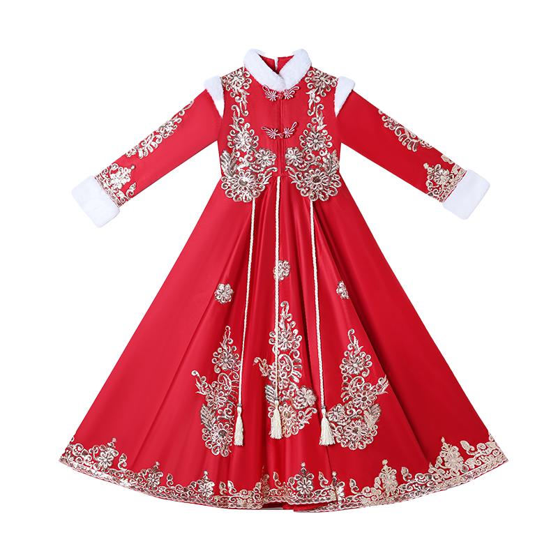 女童冬季连衣裙儿童新年衣服拜年连衣裙
