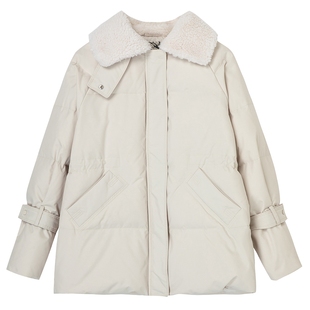 布景羽绒服女冬季新品仿羊羔绒翻领设计感厚款白鸭绒保暖外套2331