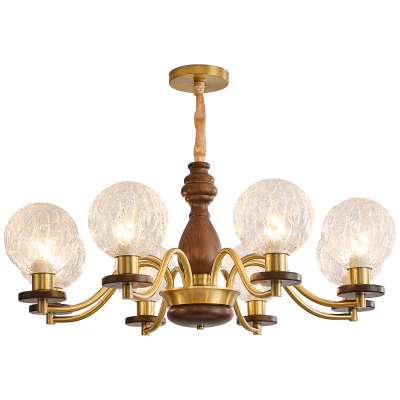 免费安装+铜材+实木+冰纹灯罩