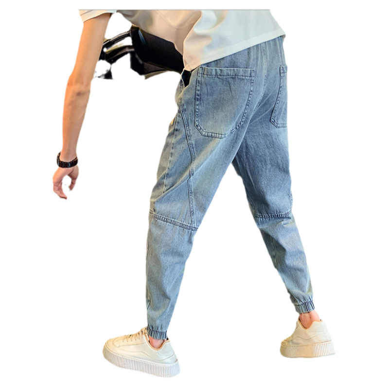 男士束脚牛仔裤男款九分裤夏季薄款工装痞帅男裤子潮牌休闲哈伦裤