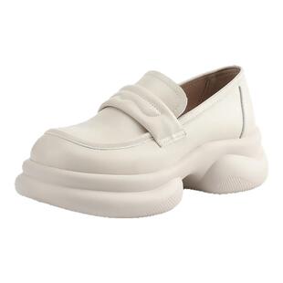 达芙妮白色乐福鞋女真皮2026新款春秋厚底增高百搭英伦风jk小皮鞋