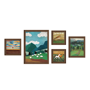 背有靠山中古风客厅装饰画法式复古沙发背景墙挂画高级感组合壁画