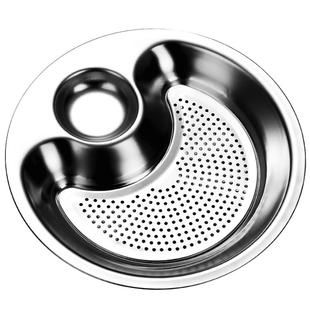 不锈钢饺子盘家用两格餐盘托盘沥水盘带醋碟点心蒸菜圆盘双层盘子