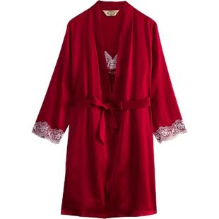 美标真丝睡衣两件套女春秋重磅丝绸睡袍性感吊带睡裙浴袍家居服夏