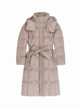 诗梦羊毛长款连帽显瘦保暖羽绒服