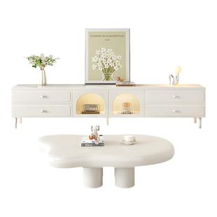 电视机柜2025新款实木岩板茶几组合柜客厅家用落地小户型卧室边柜