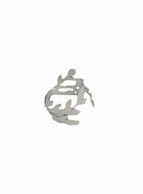 自然树枝叶子银色宽环戒指纯银
