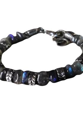 天然拉长石宝石手链纯银银珠串珠