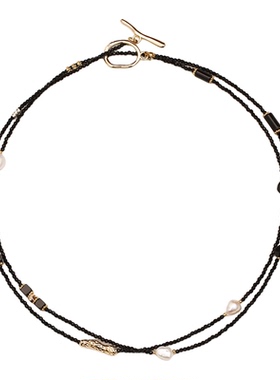 天然淡水珍珠黑色水晶多层毛衣链