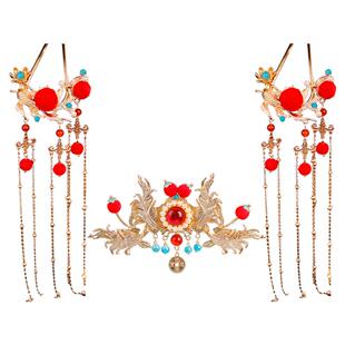 汉服国风过年发饰铜钱金元宝头饰喜庆装古风锦鲤喜庆新年发钗发冠