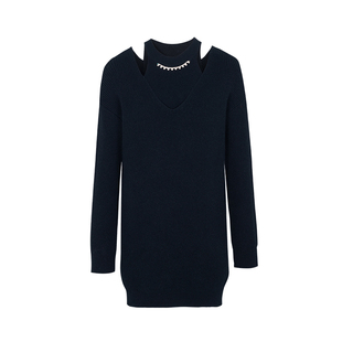 郁香菲针织连衣裙女气质优雅秋冬时尚两件式落肩袖V领宽松直筒裙