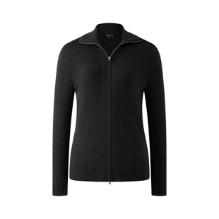 【可机洗羊毛】PRICH时尚拉链翻领针织开衫冬新款修身毛衣女