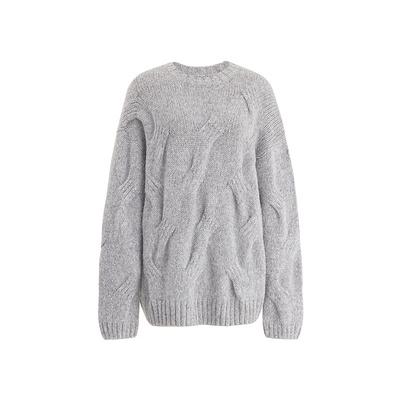 【商场同款】AUM噢姆冬季意大利进口羊驼毛圆领绞花针织上衣女款