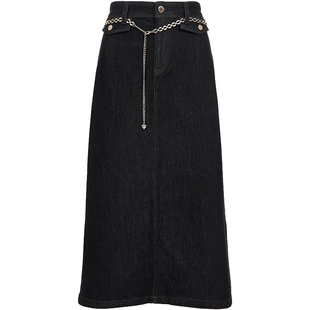 ONLY2025冬季新款后摆开衩通勤高腰显瘦牛仔直筒中长裙半身裙女