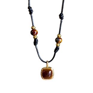 虎眼石吊坠长款项链女秋冬中古轻奢高级感装饰毛衣链复古百搭配饰