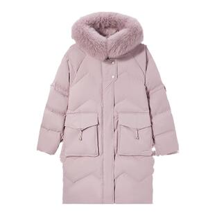 探路者羽绒衣女可拆卸狐狸毛户外防风保暖鹅绒女士长羽绒服女