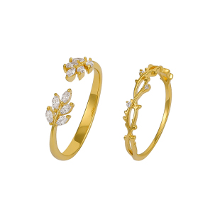 锆石树叶戒指女ins潮时尚个性轻奢小众精致设计感开口食指戒新款