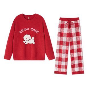 2026马年本命年红色睡衣冬季女可爱半边绒家居服情侣加厚珊瑚绒男