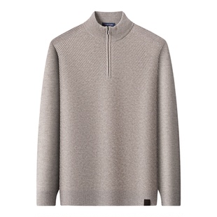 [山羊绒绵羊毛]梦特娇25冬季男士羊毛衫半高领拉链毛衣提花保暖J