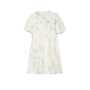 紫涵新中式立领短袖连衣裙女夏季新款甜美少女感休闲收腰花苞短裙