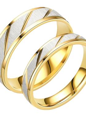 钛钢不掉色斜纹18K间黄金色戒指