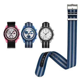 适用swatch欧米茄联名表带编织尼龙帆布moonswatch pink粉月1965