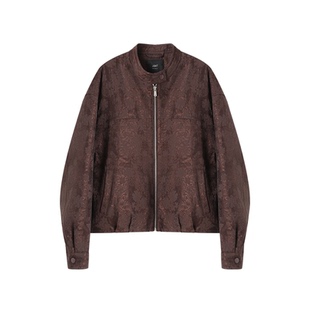 XWI欣未复古提花安可拉红夹棉外套女冬季高级感气质立领短款上衣