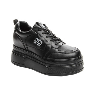 黑色板鞋皮面内增高女鞋子小个子厚底2025新款春秋休闲加绒小白鞋