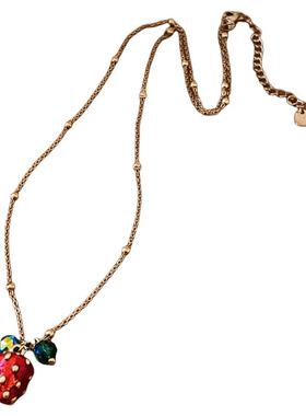 红色草莓吊坠串珠项链高级感配饰