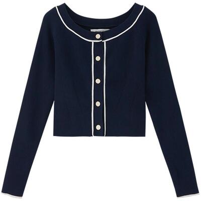 MOUSSY 夏季成熟风撞色修身短款针织开衫女010GS270-0680