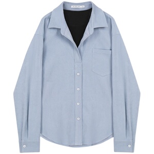 芮鸽大码女装假两件衬衫女秋冬新款胖mm高端蓝色磨毛长袖休闲上衣