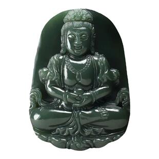 和田玉观音玉坠真品新疆青玉男士观音菩萨项链玉石玉挂件玉佩带证