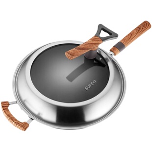 苏泊尔炒锅有钛真不锈铁锅HC30A1爆炒锅HC32A1家用中式A2A3燃气无