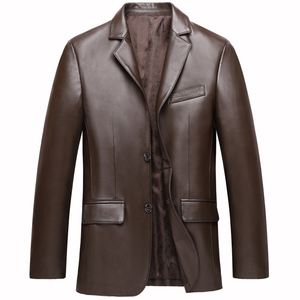 海宁皮革城秋冬新款绵羊皮真皮西服男西装领男士皮夹克式皮衣外套