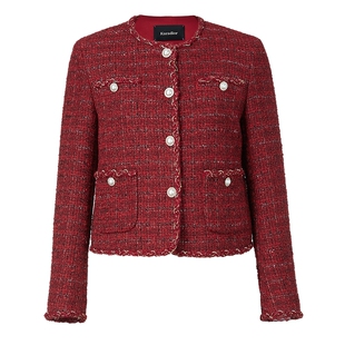 【明星同款】Koradior珂莱蒂尔商场同款2025春气质红色香风外套